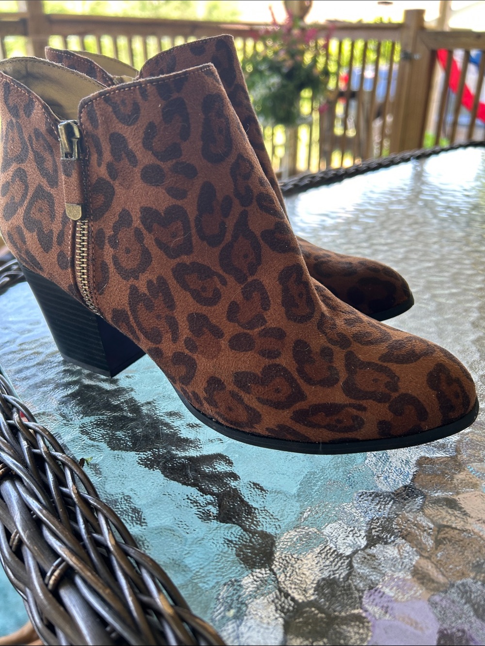 Leopard Print Suede Ankle Boots - Brown
